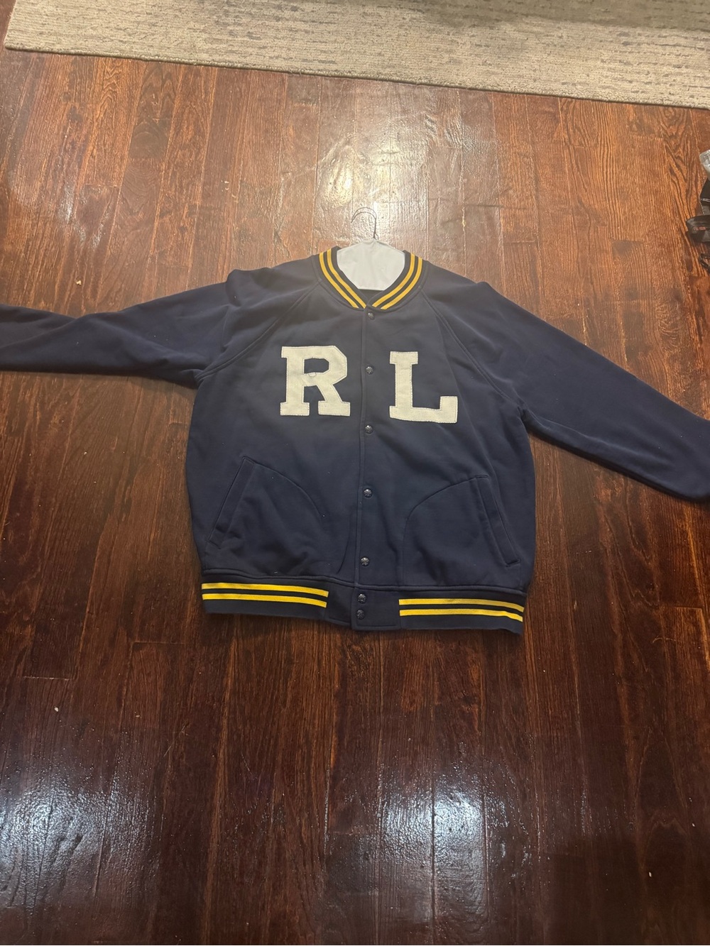 Ralph Lauren Navy Varsity Jacket with Yellow Stripes